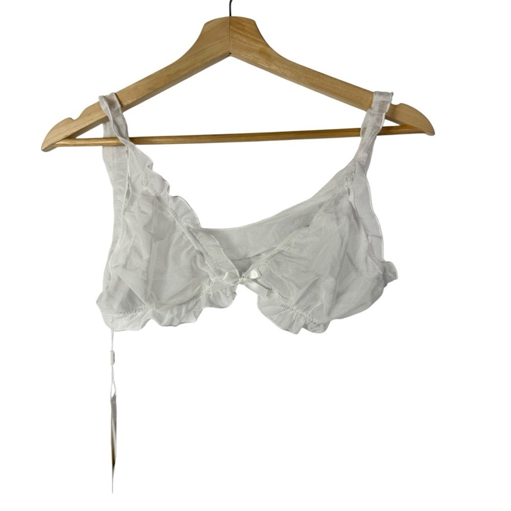 Boutique White Ruffle Sheer Unlined Bralette M